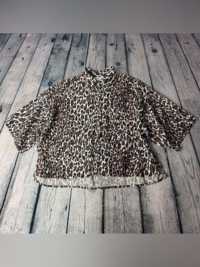 Vintage 80s/90s Leopard Print Button-Front Women’s Crop Top Brown/Cream Sz Small